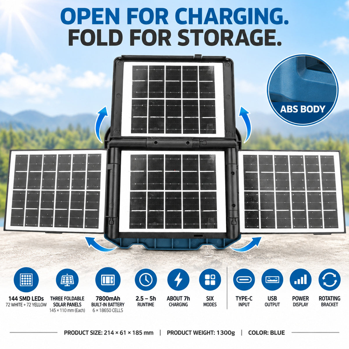 Puissance solaire Rechargeable Display Batterie Power Bank Fonction LED Lumière de travail W8151 3 Bleu
