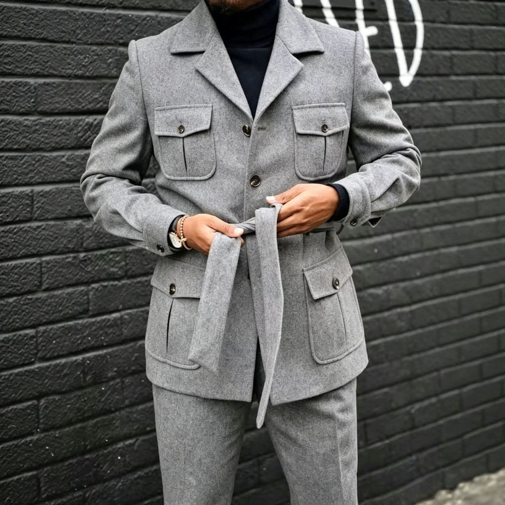Manteau à manches simples pour hommes Lapel avec plusieurs poches