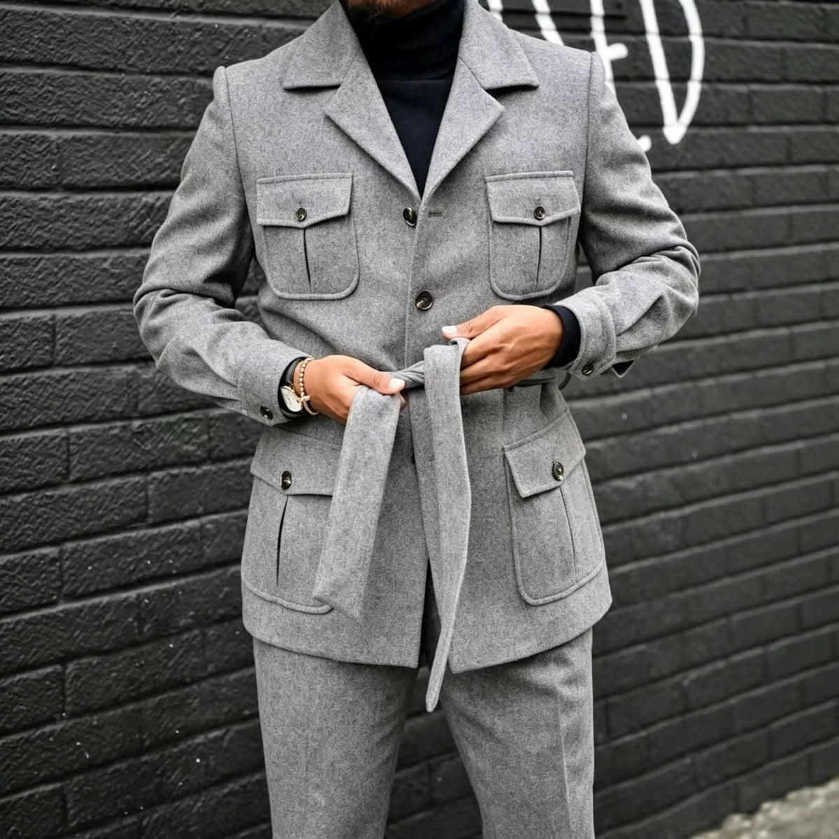 Manteau à manches simples pour hommes Lapel avec plusieurs poches