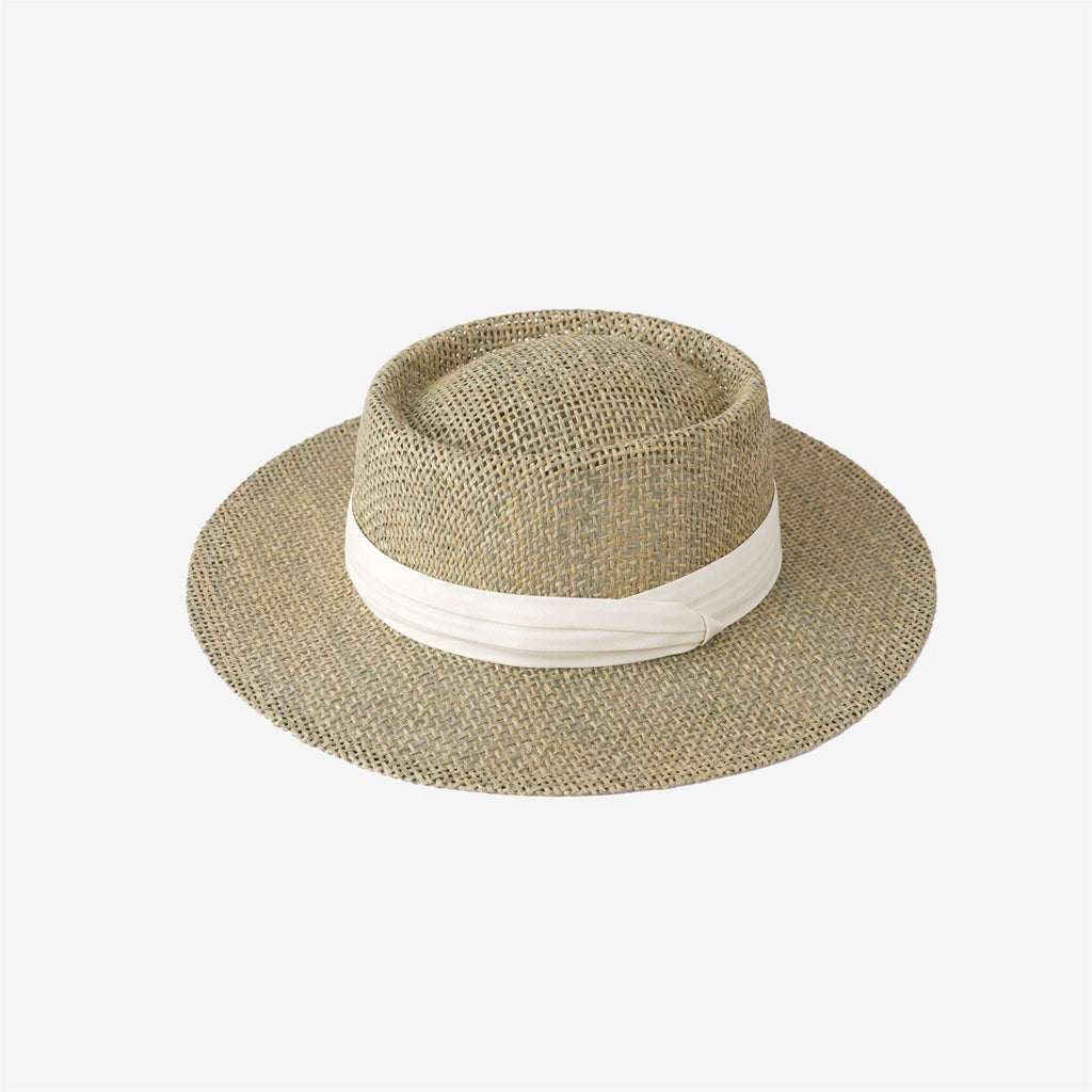 Chapeau de paille plat Hollow de style vieux argent pour femmes