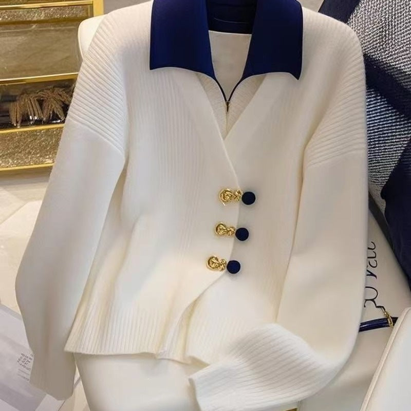 Faux Tige en tricot deux-pièces pour les femmes Chic et sophistiquée Chanel style sweater