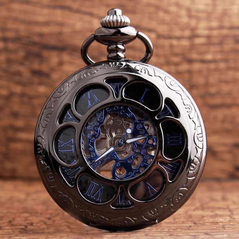 Montre de poche mécanique Pétale bleue noire
