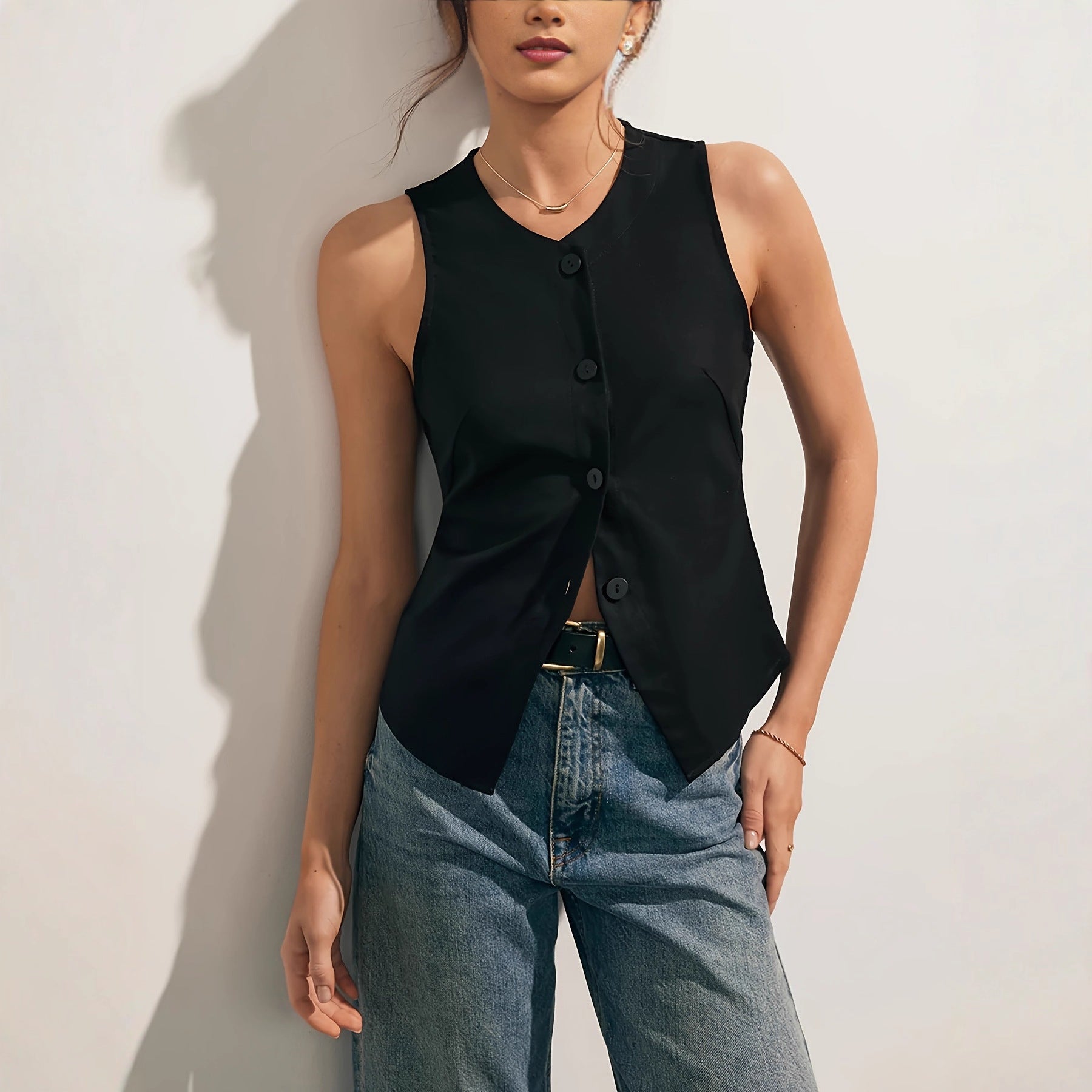 Femme Mode Casual sans manches Veste mince