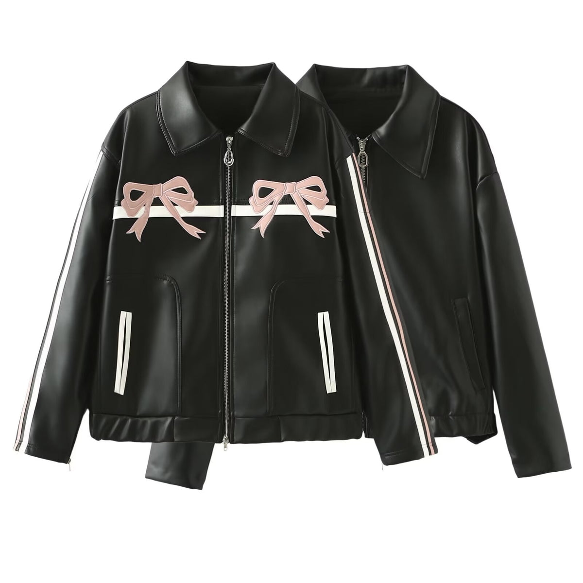 Veste en cuir pour femmes Bow-Knot Zipper