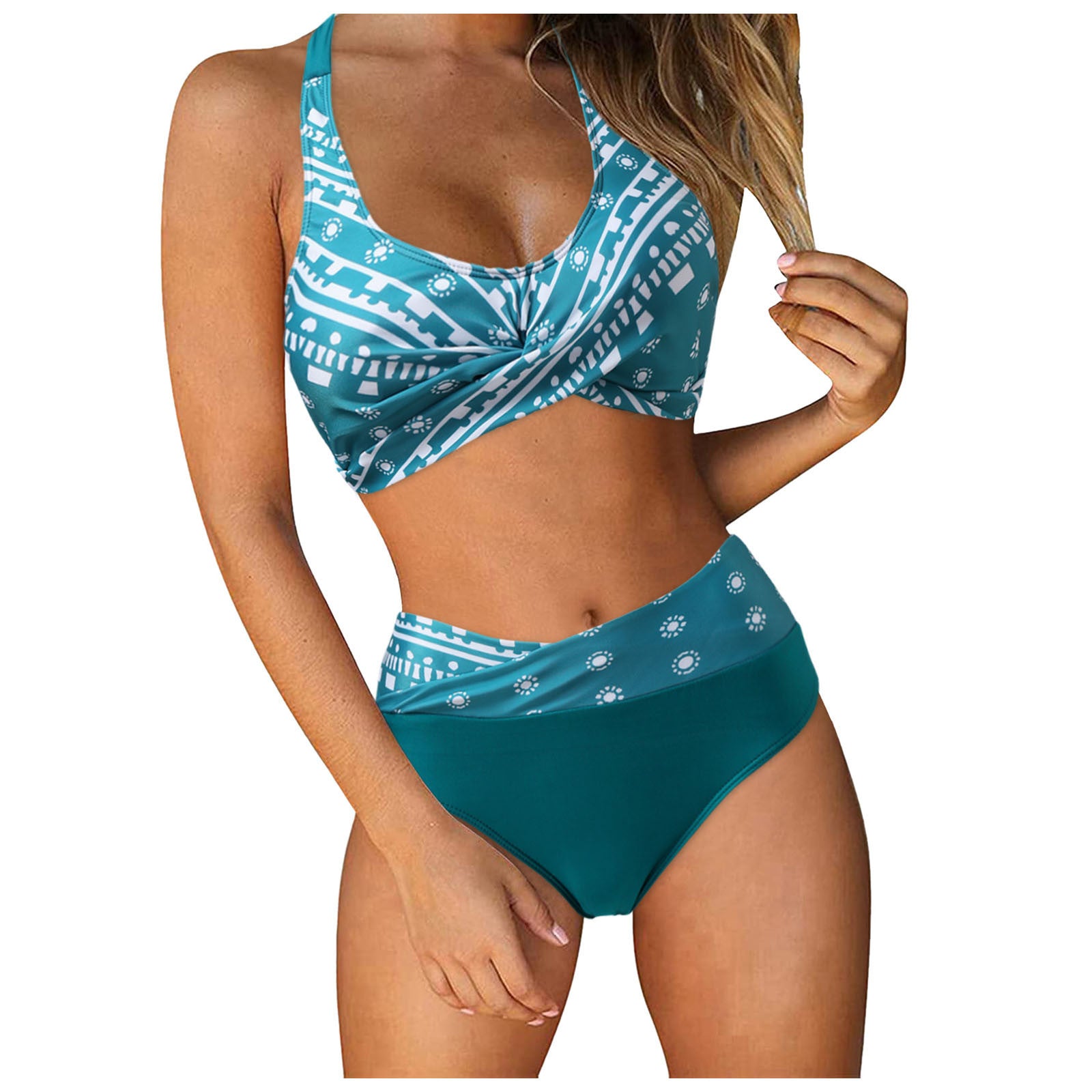 Maillot de bain deux pièces pour femmes - Bikini imprimé floral avec fond haut coupé et haut de push up