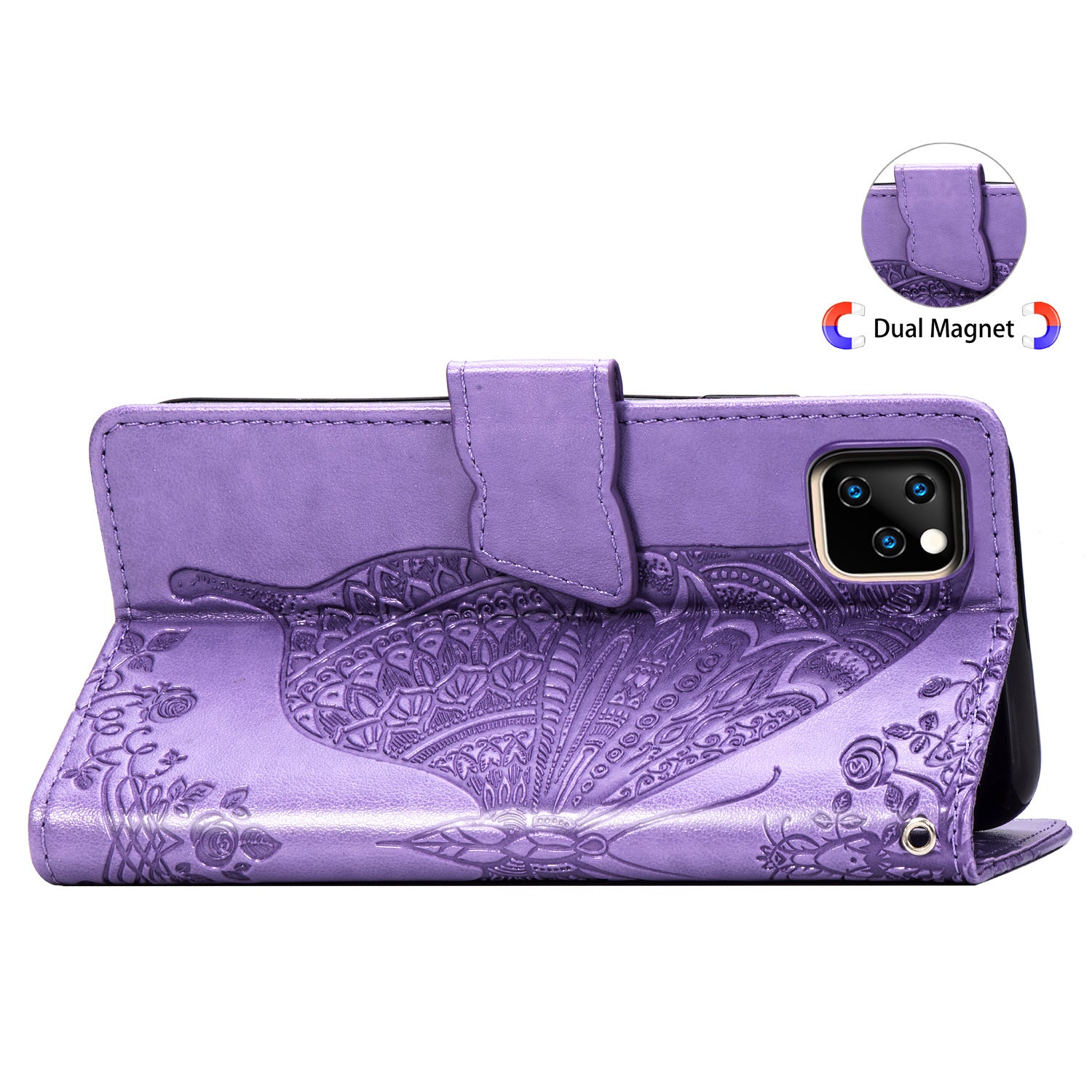 Boîtier en cuir embossé de papillon de fleurs