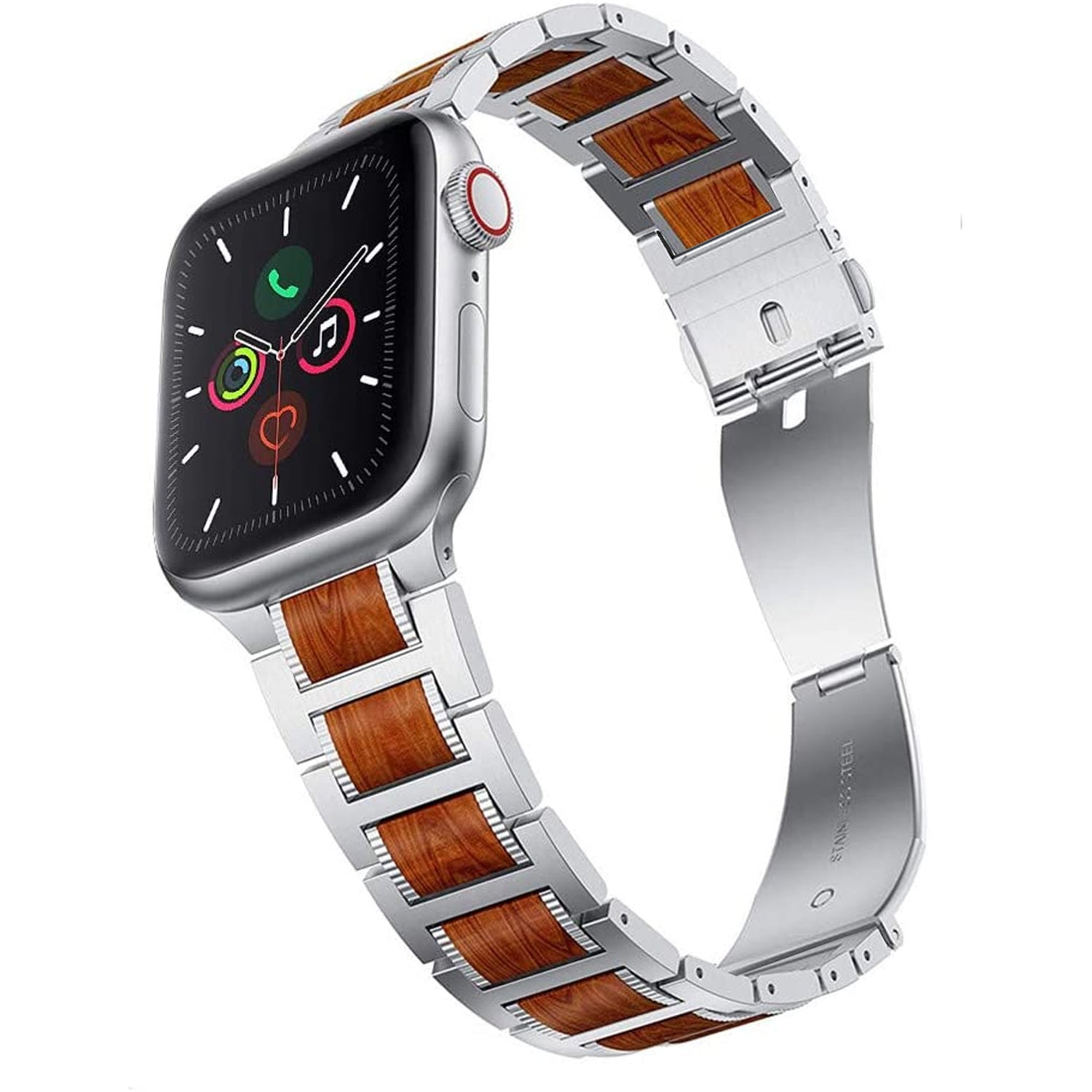 Bracelet de montre en bois de sandale en acier inoxydable créatif