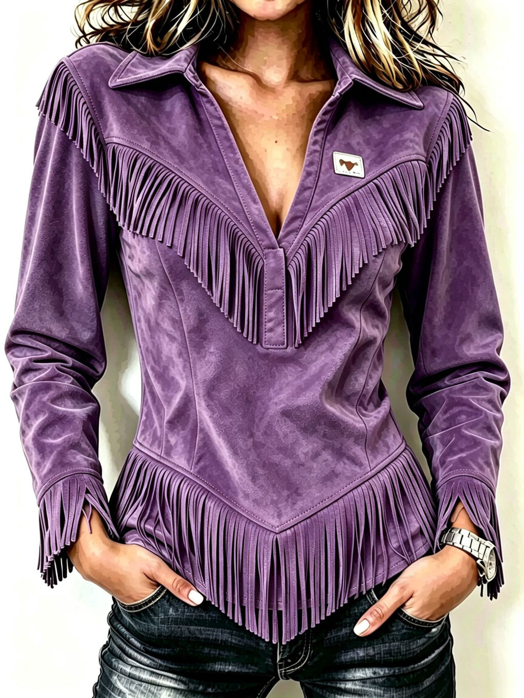 Deerskin Velvet Tassel Slim-fit chemise à manches longues