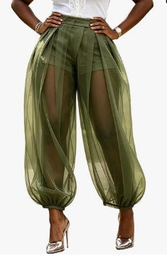 Style d'été européen et américain semi-transparent Mesh Solid Color Patchwork