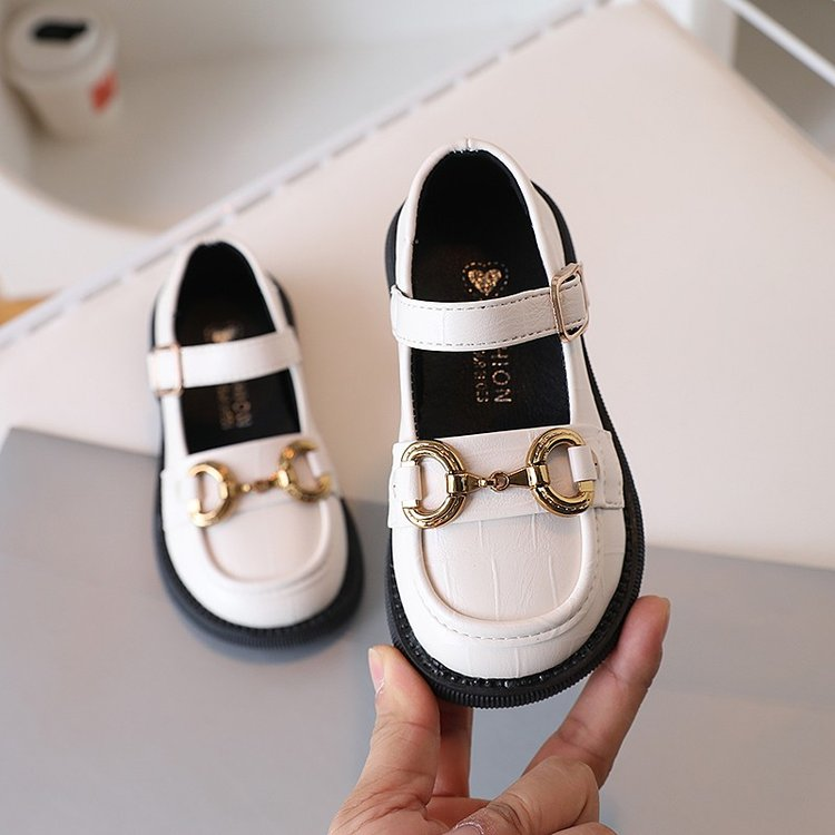 Printemps Trendy JK Style Filles Chaussures en cuir Boucle en métal Bébé Appartements Enfants Casual Sho en cuir