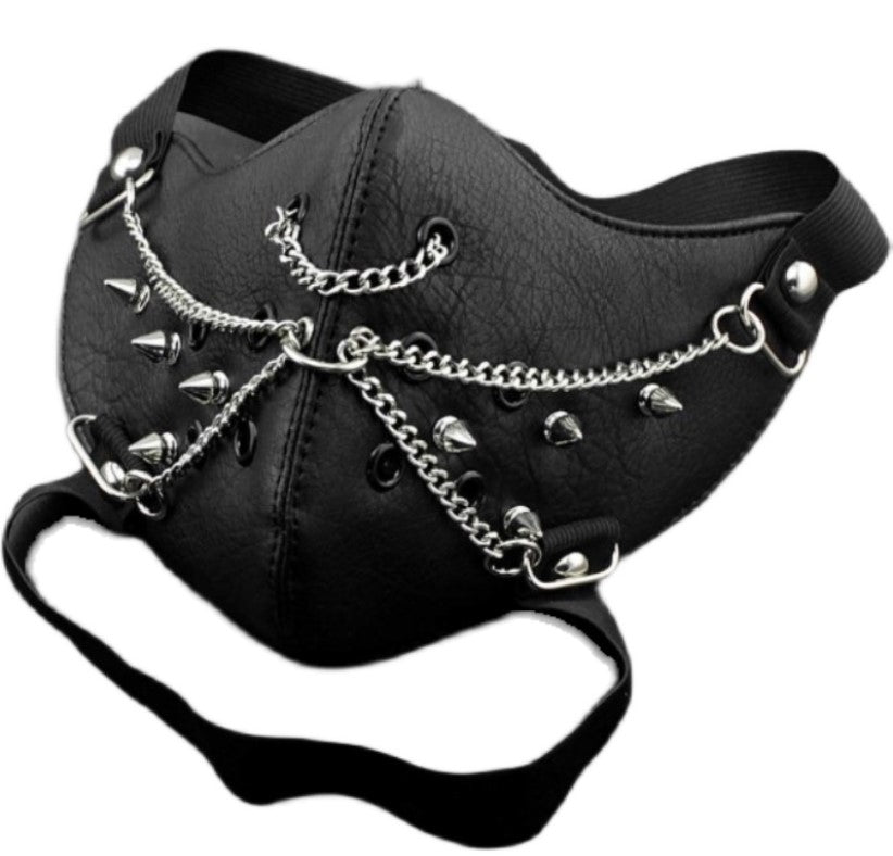 Crâne cuir d'équitation noir demi visage masque