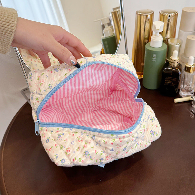 Sac cosmétique en coton brodé en coton rayé