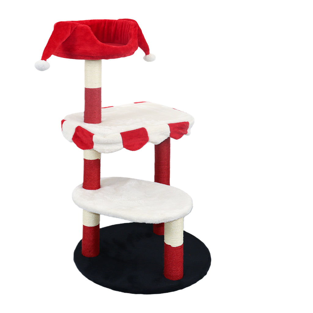 Arbre de chat avec perche cozy et poteaux de Scratching - Red & White Design Meubles de chat multi-niveaux
