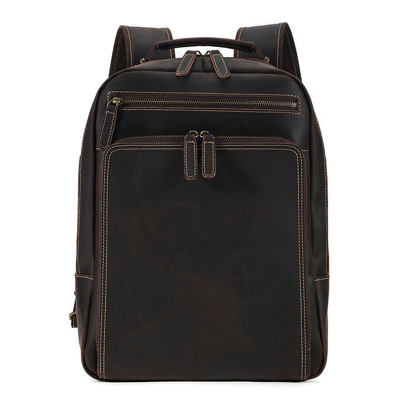 Sac à dos de voyage en plein air pour hommes Sac à dos en cuir véritable pour hommes Business Leisure Crazy Ho