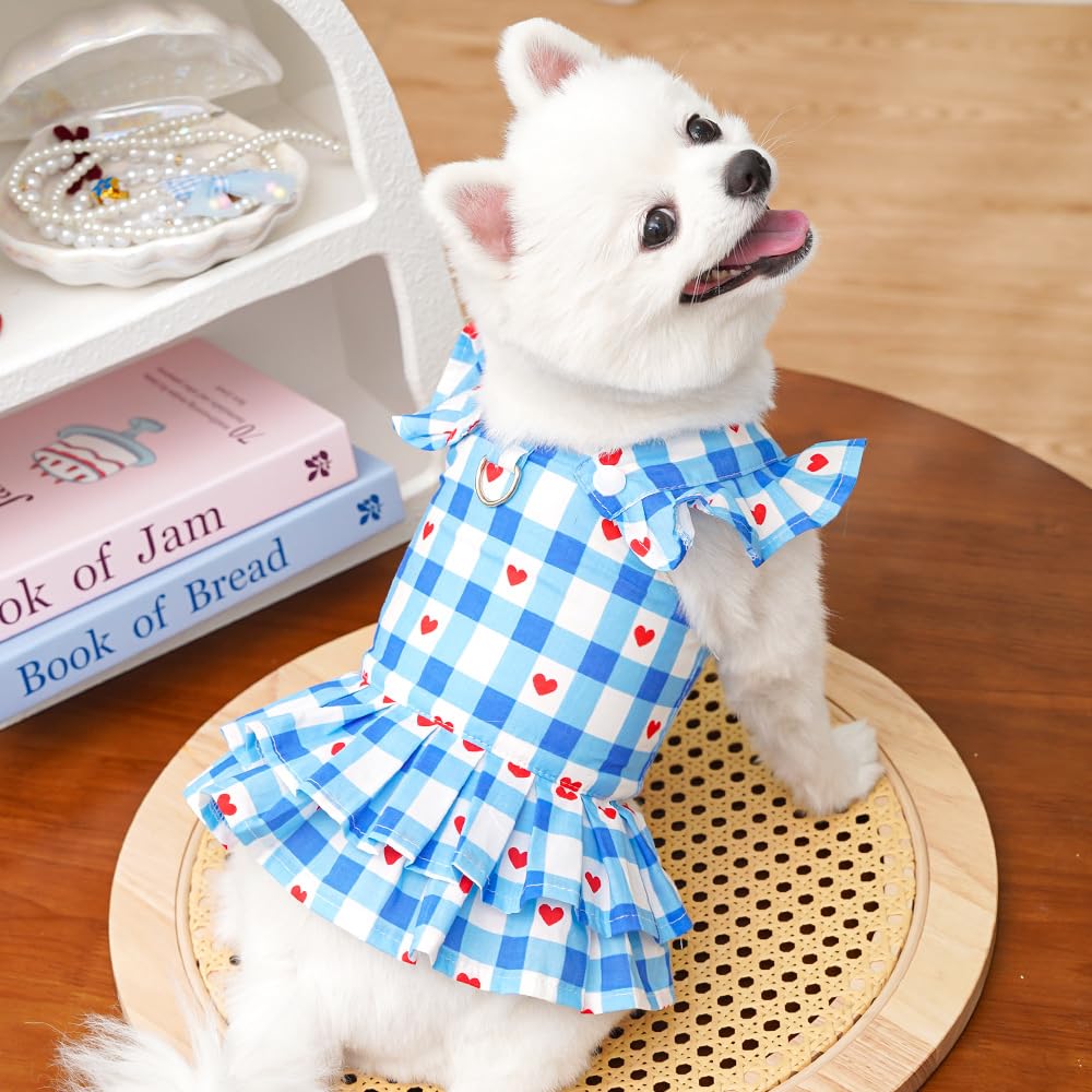 Rouge Plaid petite robe de chien fille printemps vêtements de chat avec patron de coeur été robes de Pet Fo