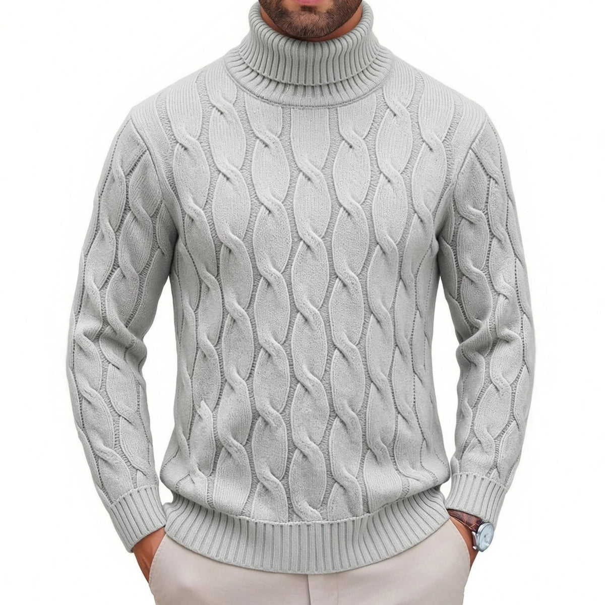 Chandail en col roulé à la mode homme avec design floral enroulé