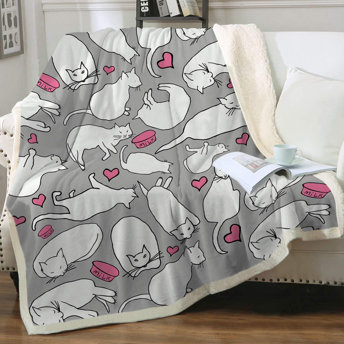 Cat Sherpa Blanket Animal Pattern Printing Enfants double couche