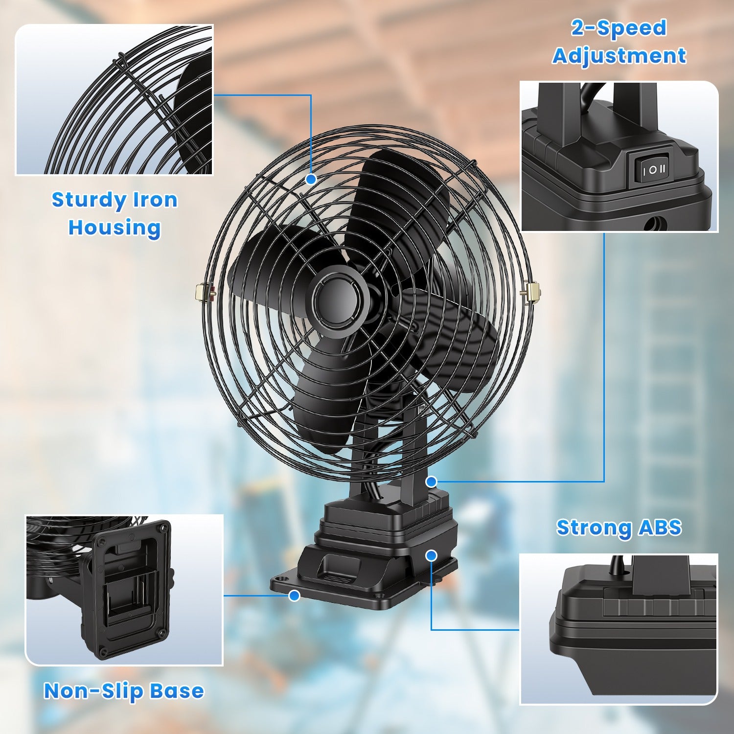 1Pc 9.06 Ventilateur d'emploi portable compatible avec un ventilateur d'atelier sans fil de batterie 21V avec 2 S