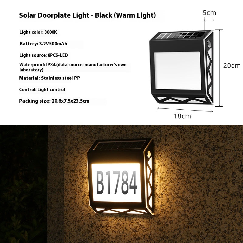 Plaque de porte d'éclairage solaire extérieur lumière numérique étanche LED indicateur