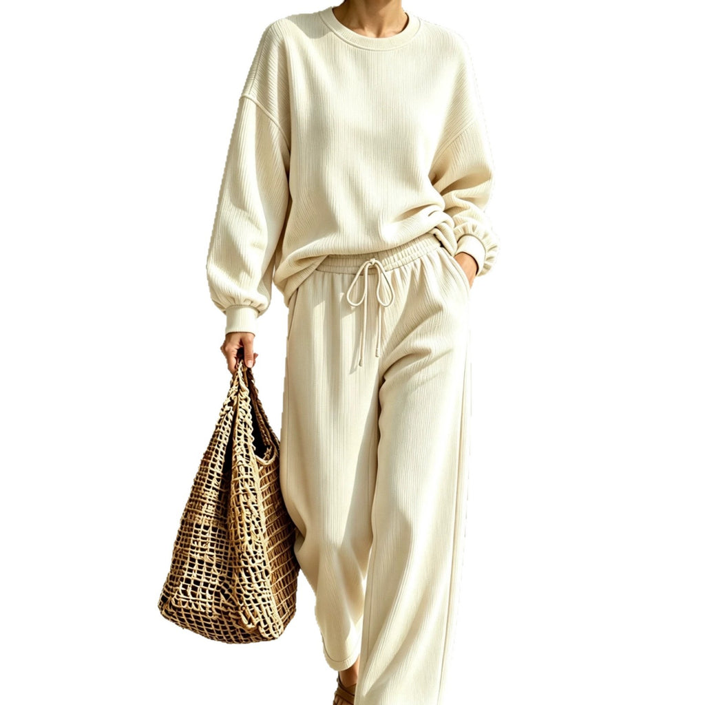 Corduroy Chic Col rond Manches longues et Pantalon large