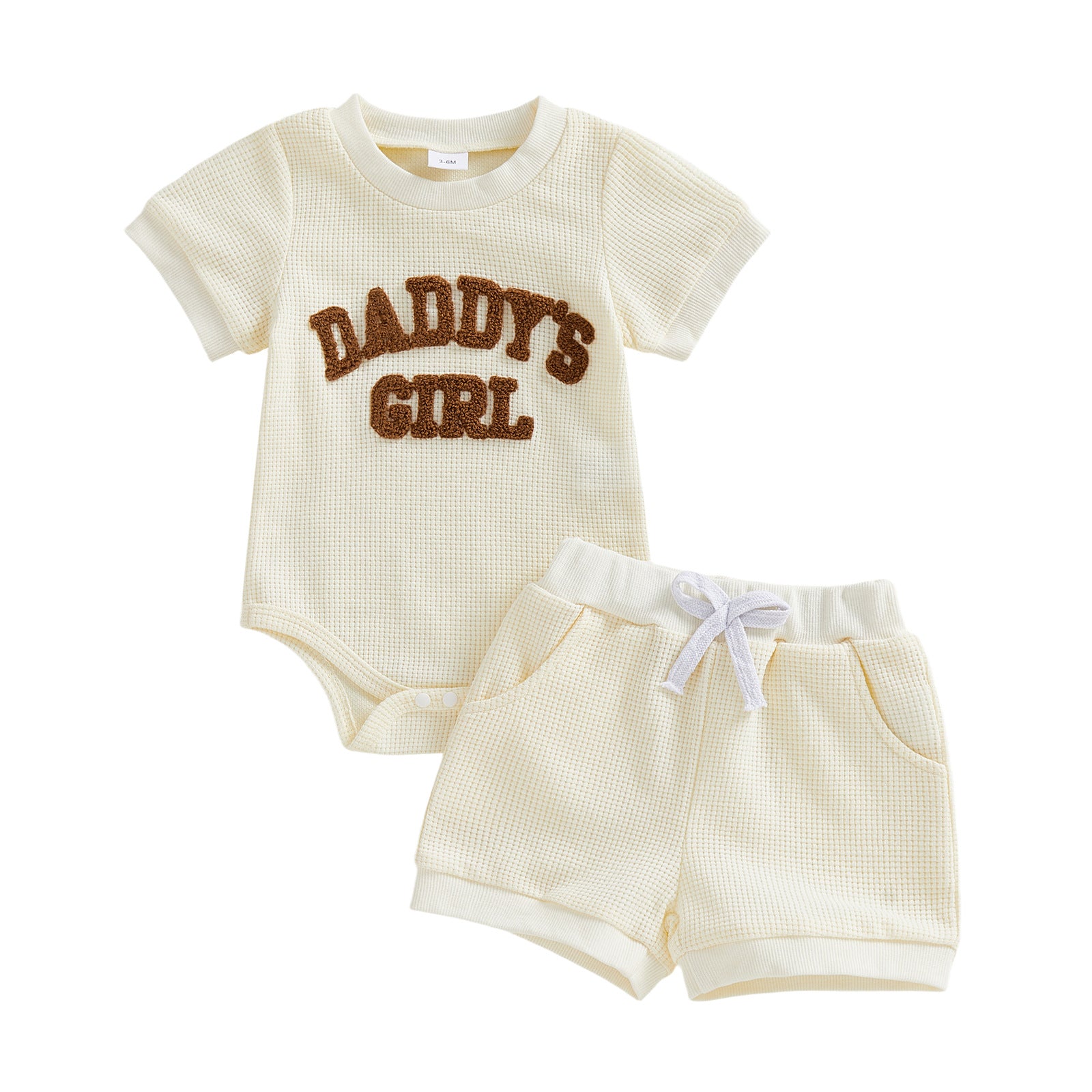 Brodé DADDYS GIRL Lettre Romper avec Shorts à manches courtes ensemble à deux pièces