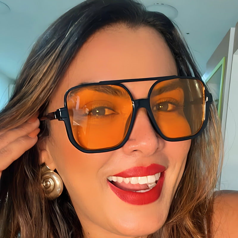 Y2K Chic Personnalité Double pont Lunettes de soleil semi-imprimées