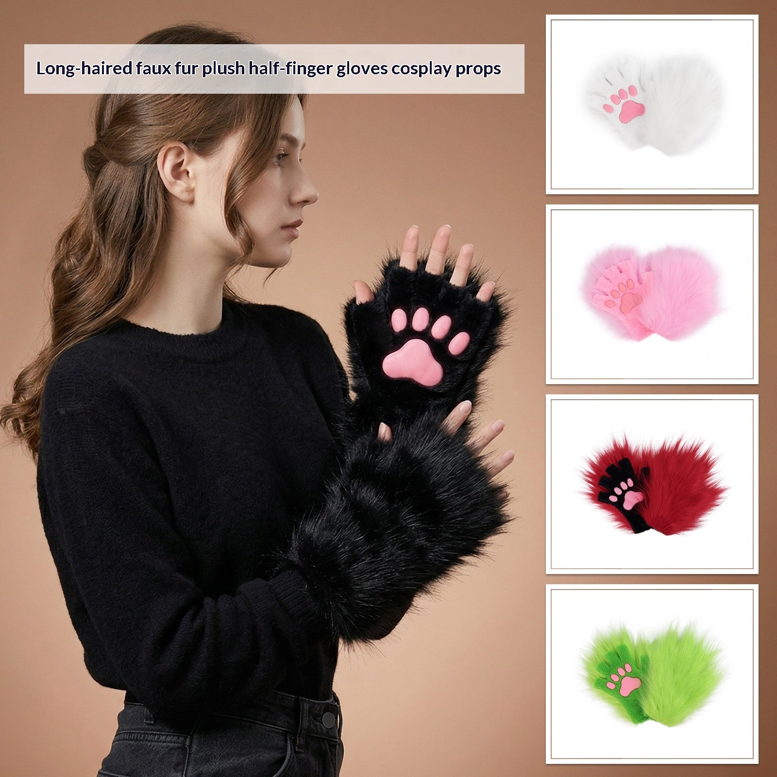 Halloween longue-plush Cat-claw Full-finger et demi-finger Gants