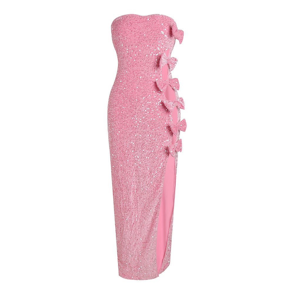 Robe longue de coupe de l'Off-Shoulder Slimming Sequins sans dos