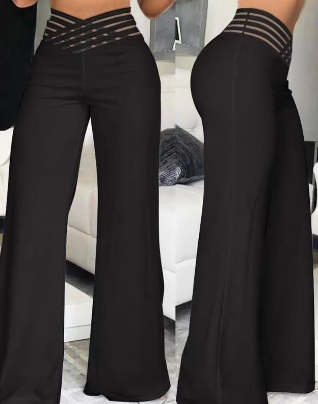 Pantalon de longue taille pour femmes Hollow Out Cross Pantalon Élégant Pantalon d'élégant feu de route Pantalon haute taille Ca