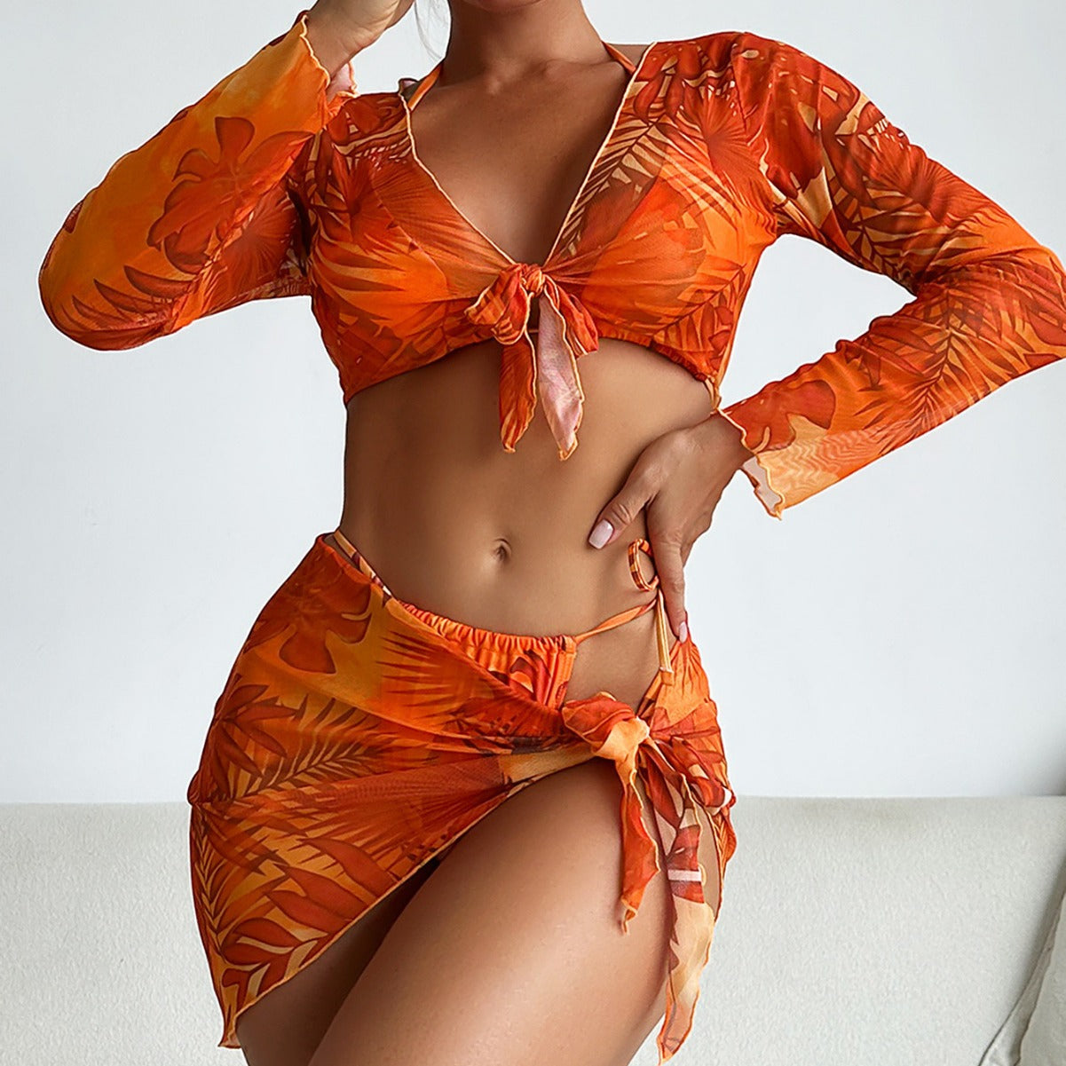 Sexy Multi-couleur imprimé Bikini maillot de bain quatre pièces