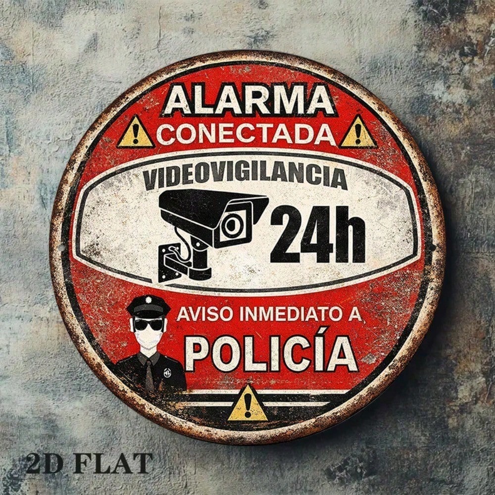 Vieille enseigne espagnole 24 heures sur 24 d'alarme de surveillance vidéo