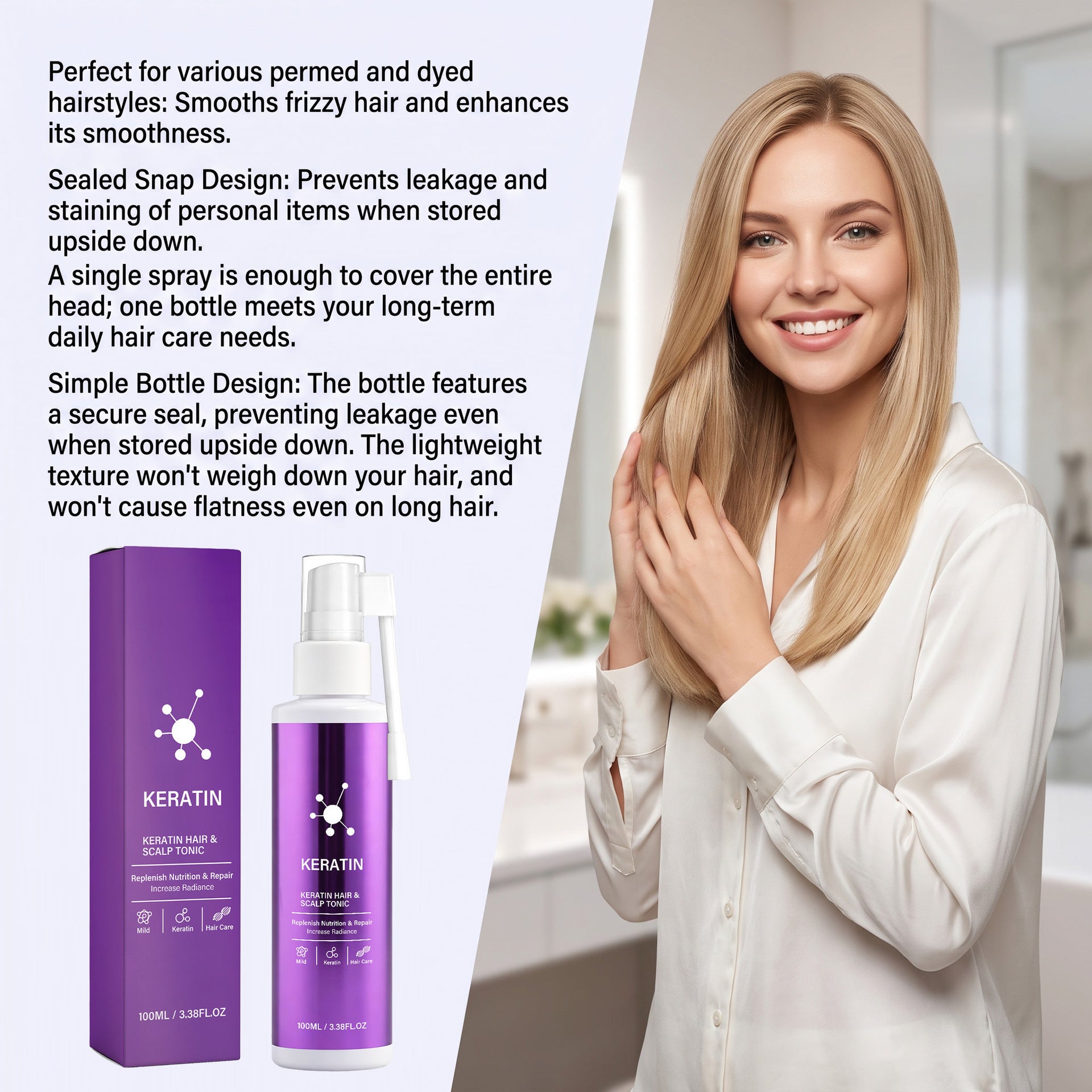 Keratin cheveux Serumgentle soin pour le scalp laissant les brins de lumière et de générosité