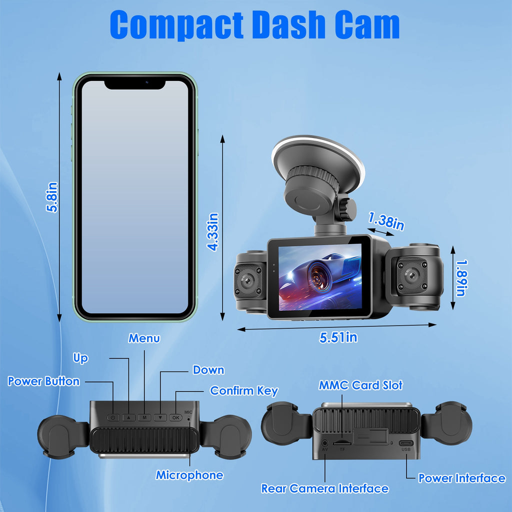 Cam 4 canaux avec carte MMC 128G 1080P avant 720P gauche droite 480P arrière G-sensor P