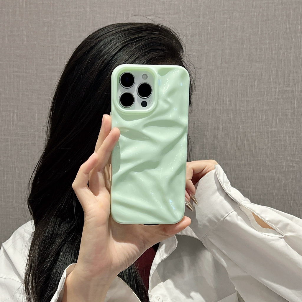 Ins Style Trois dimensions motif plissé Macaron série de couleurs Case téléphone