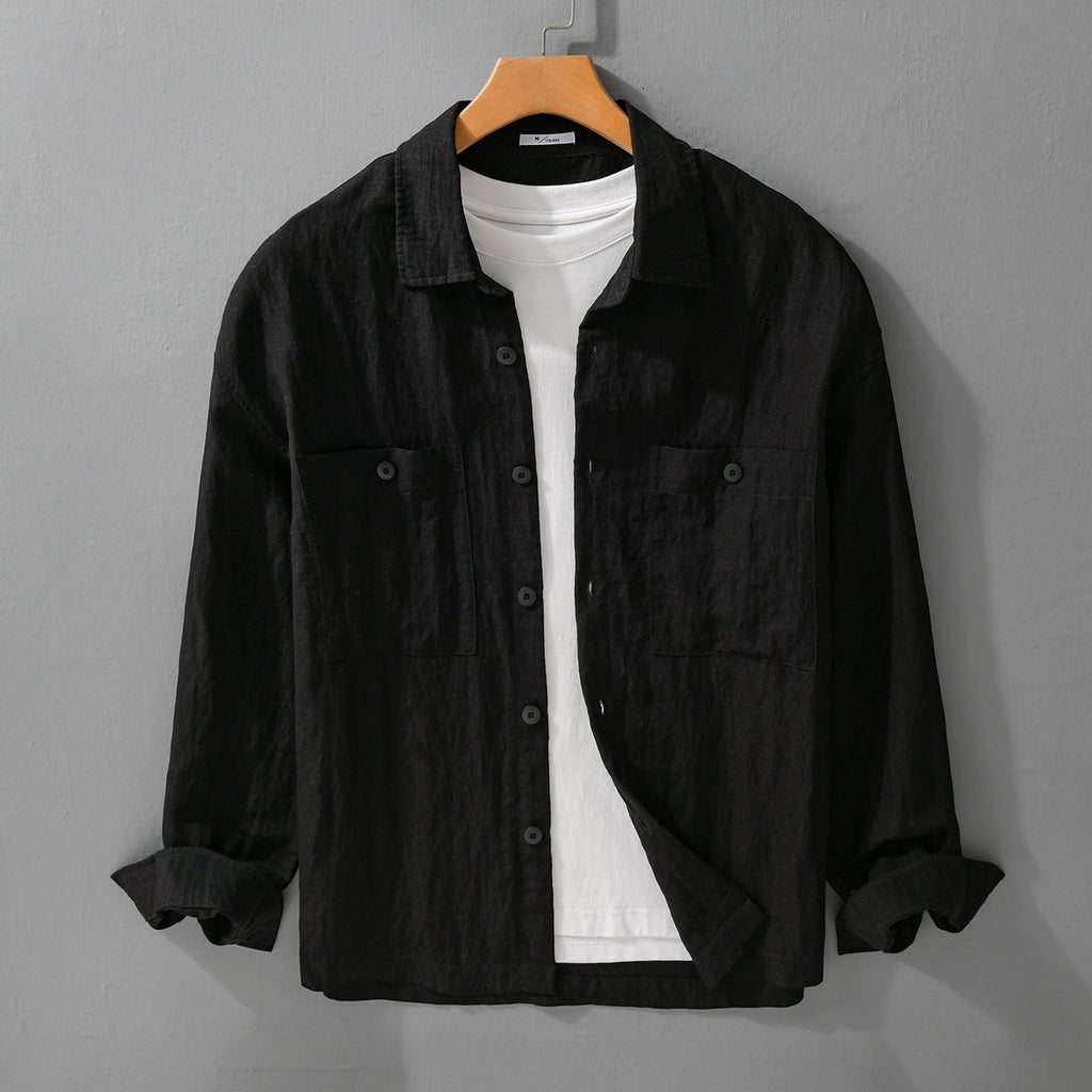Chemise en lin manches longues pour hommes Blouse détendue