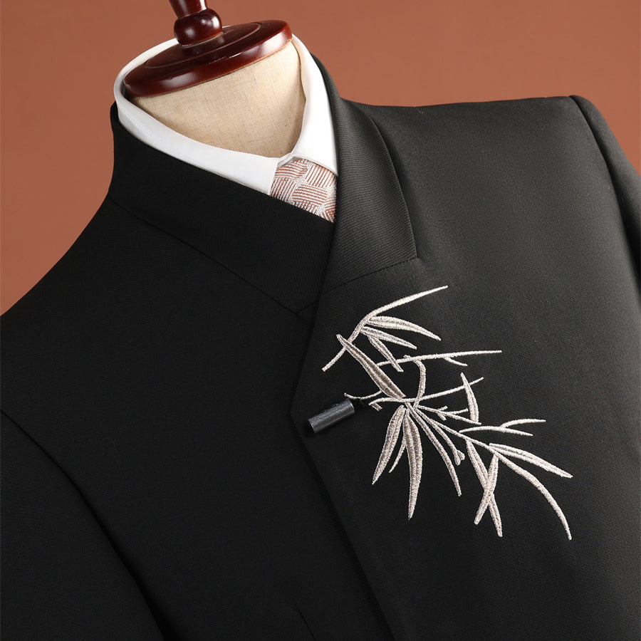 Ensemble de broderie de feuille de bambou de style chinois pour hommes