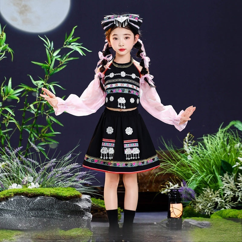Enfants 1er juin Costume de minorité ethnique pour filles Miao