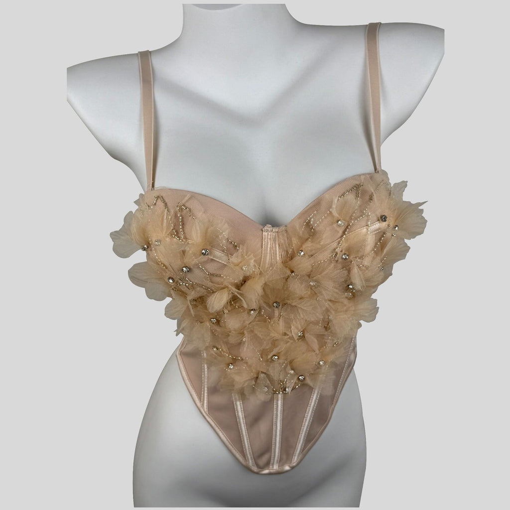 Corset de forme florale de Mesh, en Strass, robuste