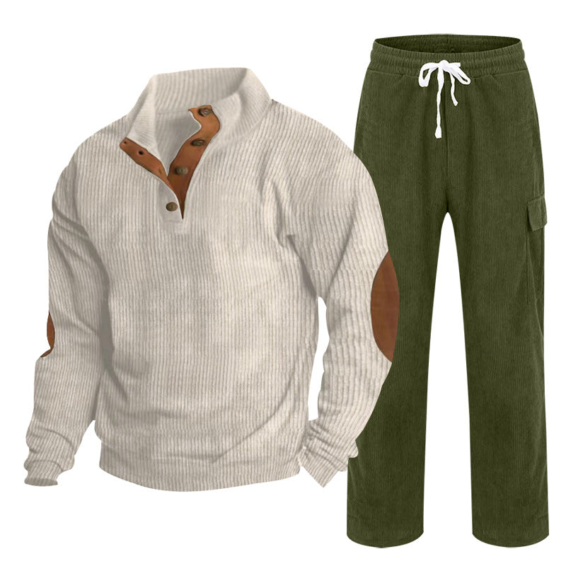 Hommes Corduroy Button-Down Henley Chemise et pantalons à queue droite