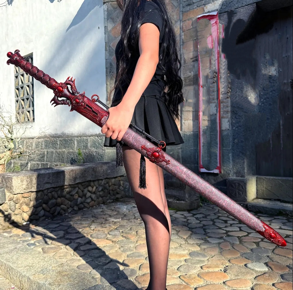 Chixiao Longquan Shuanglong Sword Une pièce Dragon Spine Blade Alliage Hilt Bois massif Scabb