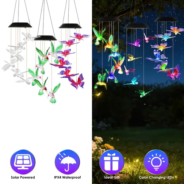 3Pack Solar Hummingbird papillon vent mouche dragon Chimes 7 couleur changer vent Chime pour Ou