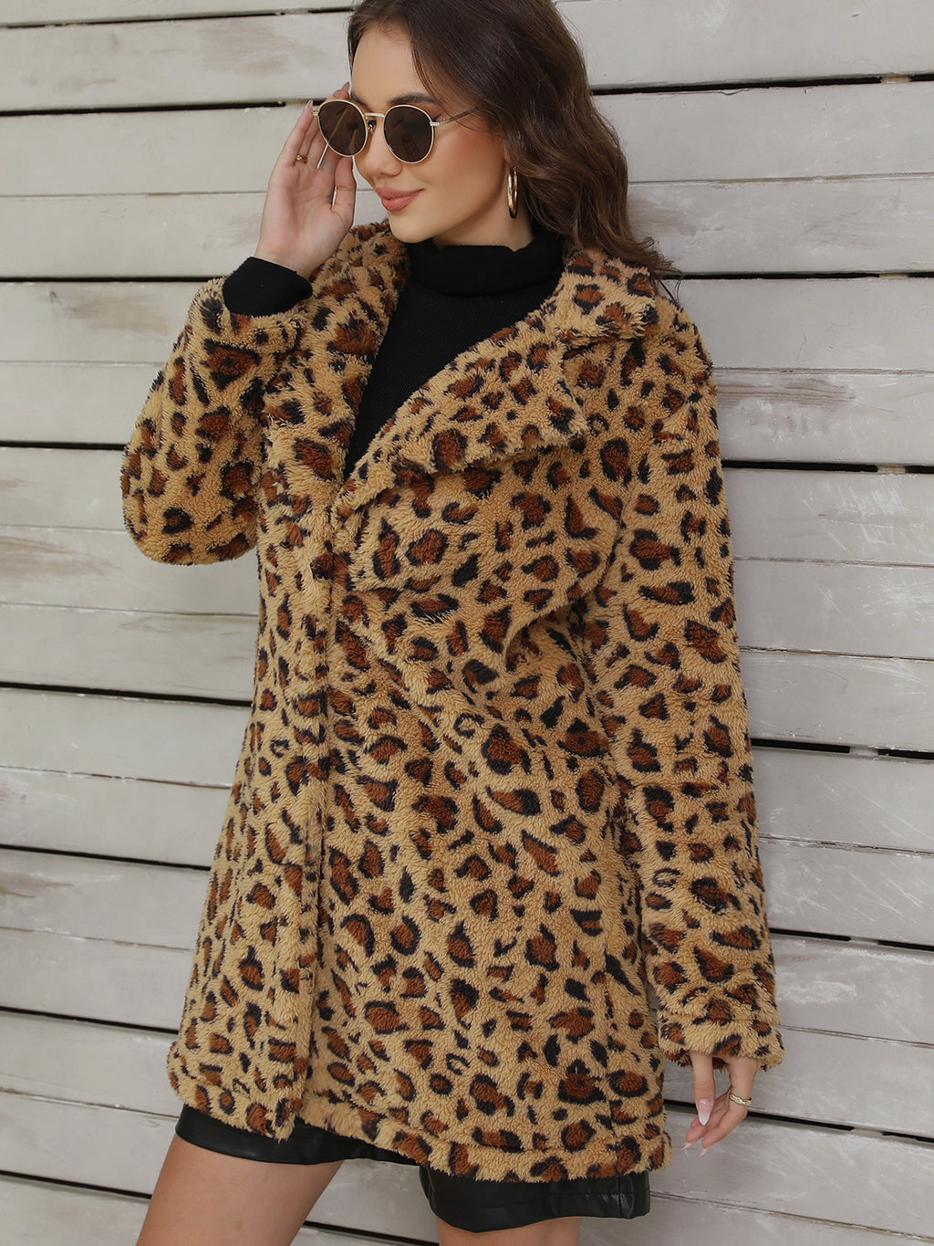 L'automne et l'hiver Rétro Versatile En peluche à manches longues Veste Ins Super populaire Leopard