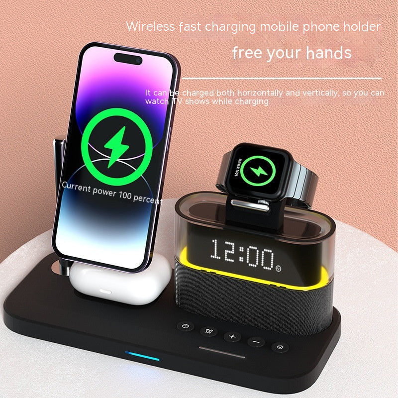 Chargeur magnétique de petite lampe de nuit sans fil avec réveil Trois en un
