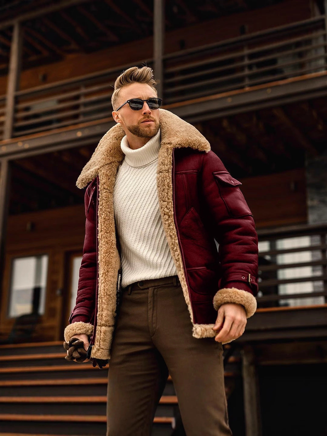 Manteau d'hiver pour hommes à la frontière Veste en cuir composite de grande taille