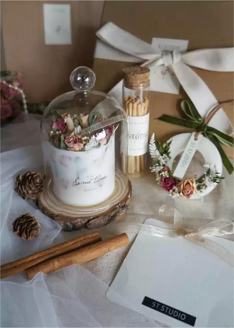 Ornement décoratif Fleur séchée Aromathérapie Set de bougies Boîte cadeau
