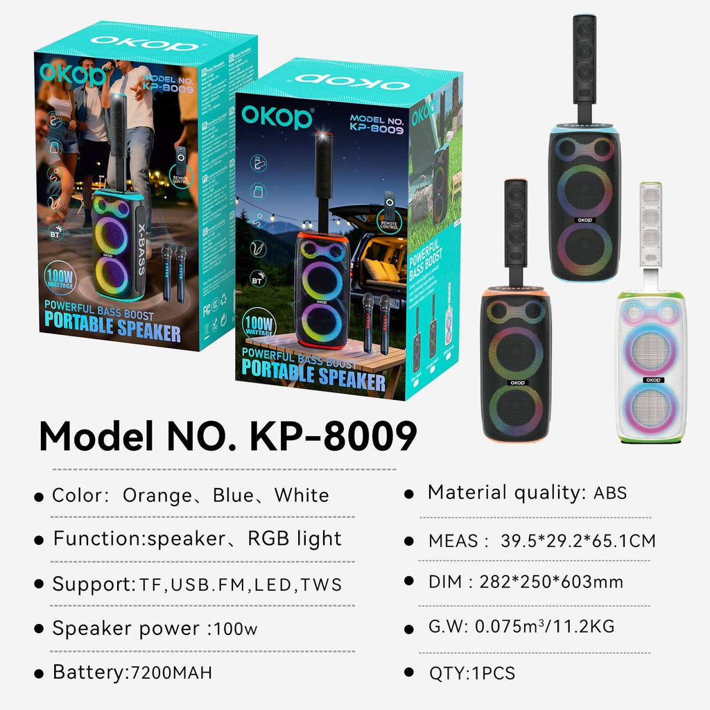 KP-8009 Haut-parleur Bluetooth sans fil 120W Haut-parleur double microphone haute puissance Karaoké Portable Outdoo