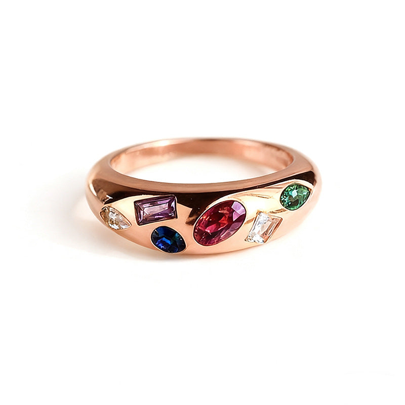 Couleur Blocked Birthstone Light Luxury High-end Anneau