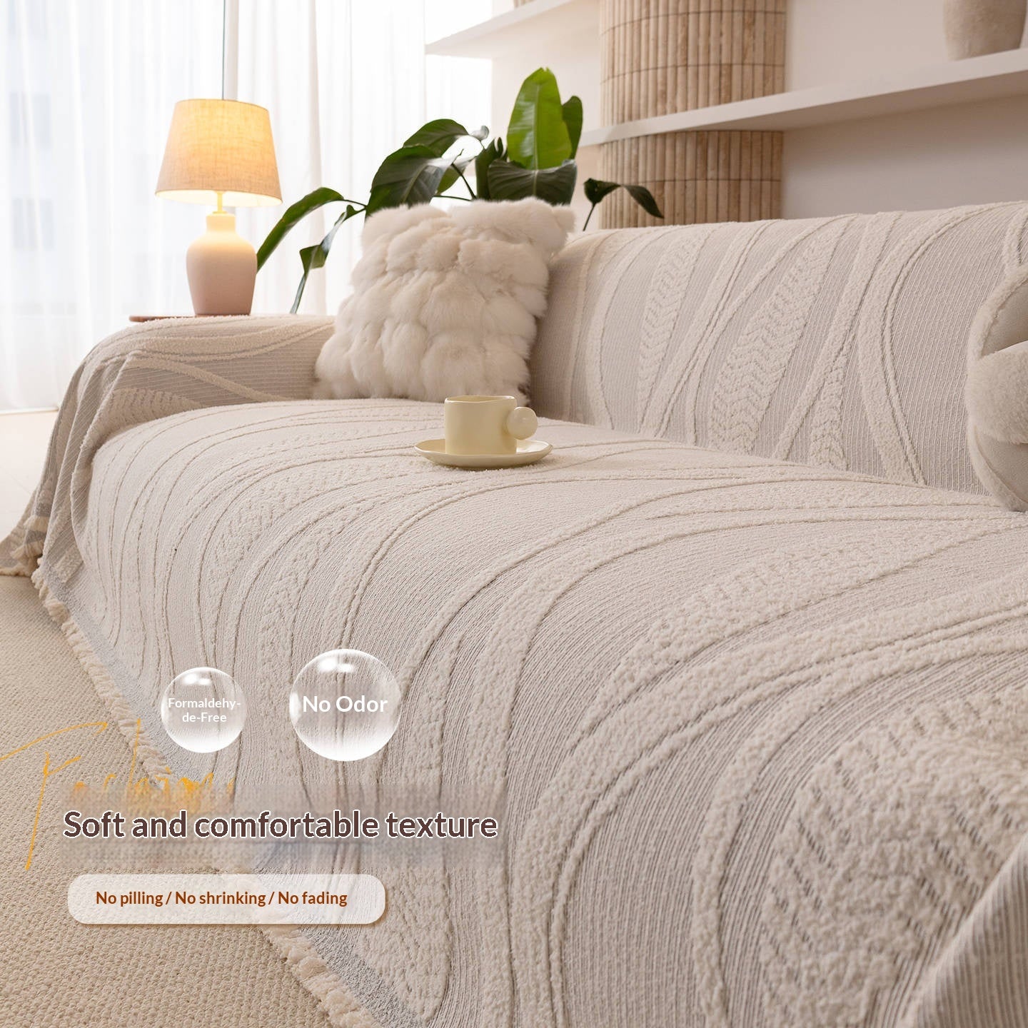 Couverture de canapé en peluche d'hiver crémeuse