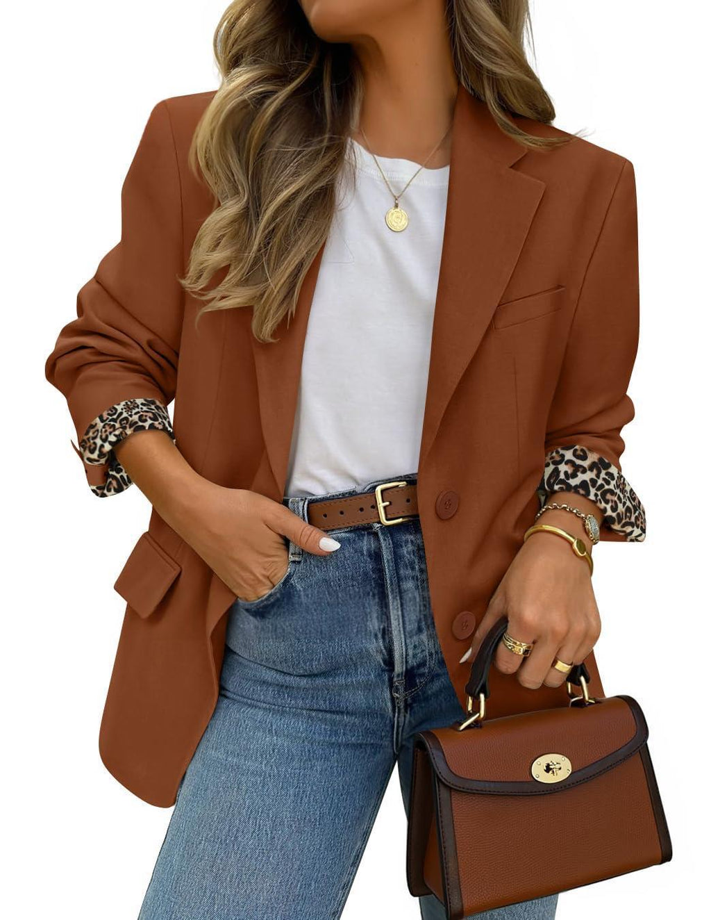 Contraste couleur Leopard-empreinte Lapel Casual Blazer