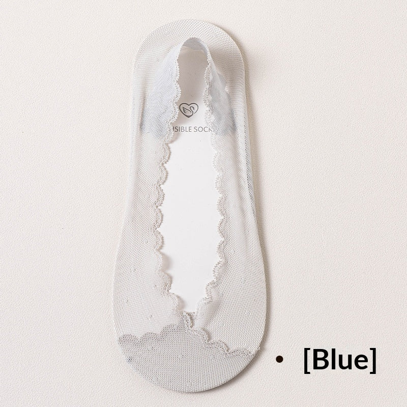 Femmes Dentelle Invisible chaussons sans spectacle avec silicone antidérapant